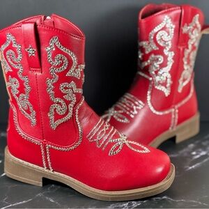 Red Kids Cowboy Boots with Silver Accents